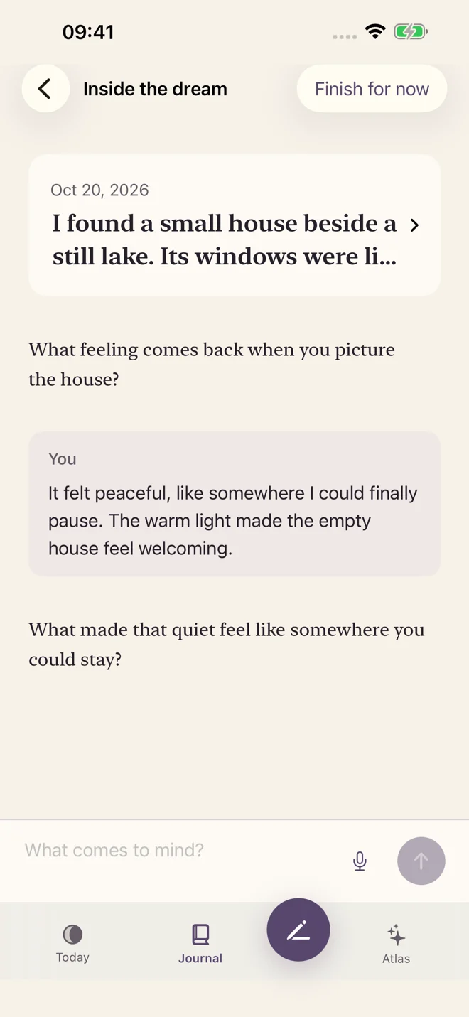 Upcoming Oniryn 1.0.1 dream conversation screen with a personal question and a response field